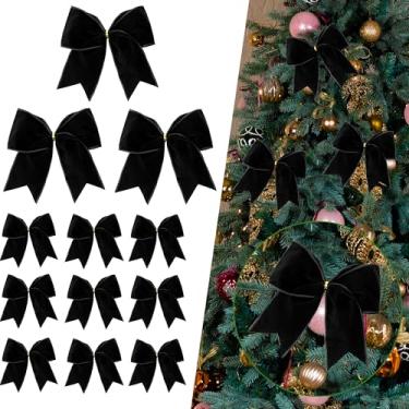 Imagem de Sggvecsy 12 peças laço de fita de veludo laço de Natal enfeites de árvore de natal embrulho de guirlanda de natal decoração artesanal artesanato presentes para casa festa de férias interna (preto)