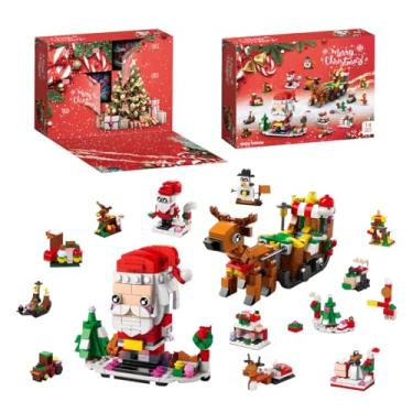 Imagem de Conjunto de calendário do advento 6 em 1: 12 dias de surpresas com trenó e árvore de Natal, compatível com LEGO, a melhor escolha para presentes infantis (Rena de Natal)
