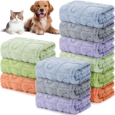 Imagem de Hahafelt 12 mantas para filhotes de cachorro para cães pequenos, gatos, gatinhos, 58 x 40 cm, cobertores de flanela laváveis e fofos para cães, cama de casa de animais de estimação (cores quentes)