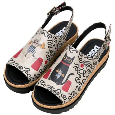 Imagem de DOGO Sandálias femininas plataforma veganas e feitas à mão, Gato e rato, 34