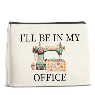 Imagem de UPNEGE Presentes de costura engraçados bolsa de maquiagem para mulheres I'll Be in My Office Bolsa de cosméticos Bolsas Quilting Presentes para amantes de costura, Quilters Crafters
