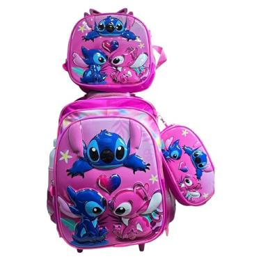 Imagem de Kit Mochila Escolar Infantil Stitch com rodinhas com mochila lancheira e estojo