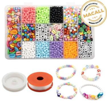 Imagem de Kit Bijuteria Pulseira Miçangas Diversas 1600 Pçs + Caixa Divisória Mi