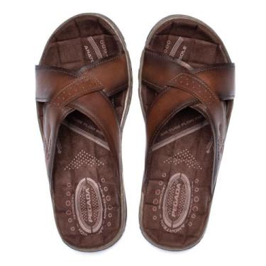 Imagem de Chinelo Slide Masculino Pegada em Couro Marrom, Marrom, 40