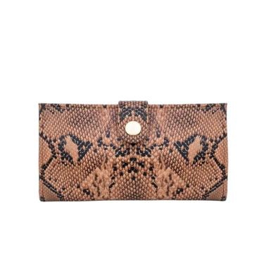 Imagem de Rabbaniz Carteira feminina de couro legítimo – Design fino com vários encaixes seguros – compartimentos para cartões e bolso interno com zíper, Estampa de cobra, Design fino com vários encaixes