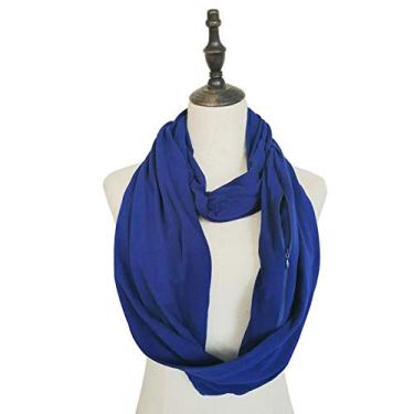 Imagem de Cachecol de bolso com zíper io e alça feminina moda outono inverno quente sólido azul o-ring cachecóis femini infinito cachecóis (azul royal))