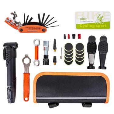 Imagem de RidingRush Kit de reparo de pneu de bicicleta, chave de reparo de corrente de bicicleta, mini bomba essencial, kit de ferramentas de bicicleta portátil para adultos, multiferramentas, alavancas de