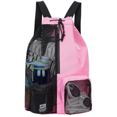 Imagem de Bolsa de natação de malha com cordão e bolso molhado, mochila de praia para natação, academia e equipamento de treino (vermelha), rosa, X-Large, Mochila com cordão
