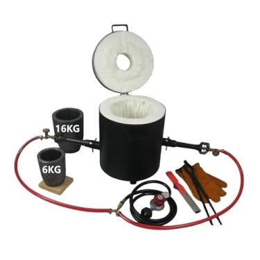 Imagem de LSMIITTH Kits De Forno Fusão Propano 16 Kg Com Queimadores Forja Dupla, Cadinhos E 6 Outras Ferramentas Fundição, Fundição Doméstico Para Metais, Ouro, Prata Cobre