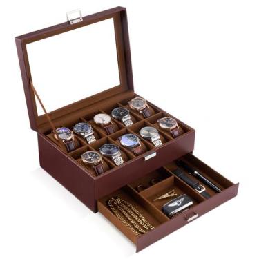 Imagem de Caixa de relógio ProCase 10 slots 28x21x12 cm com tampa de vidro