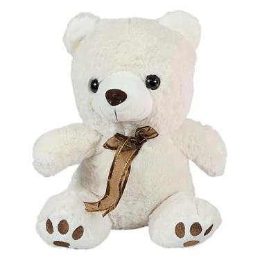 Imagem de Urso De Pelúcia Bart Com Lacinho Pé Bordado Brinquedo Safari 30cms (Branco)