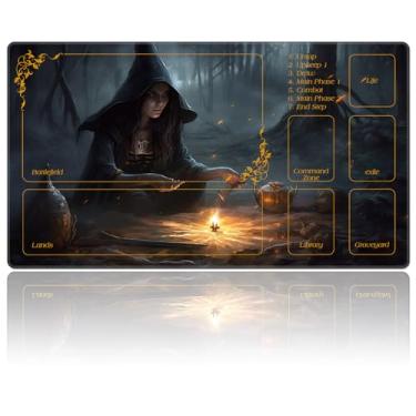 Imagem de DEGDFSGR MTG Playmat 27.5" x 15.74" inches, Non-Slip Rubber Base, Commander Playmat for Magic The Gathering, Dark Forest Black Cloak Witch