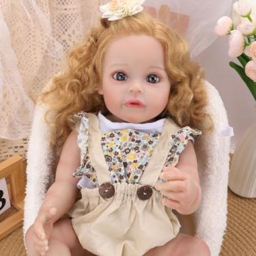 Imagem de Bebê Reborn Boneca Realista Menina Corpo de Silicone 55cm Olhos Azuis Cabelo Implantado