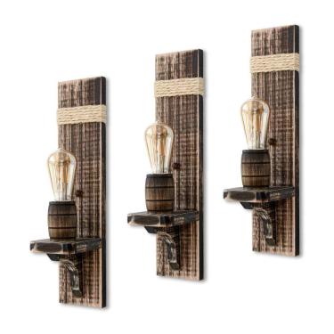 Imagem de Kit 3 Luminárias De Parede Colonial De Madeira Rústica Retrô