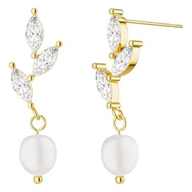 Imagem de Brincos de pérola folheados a ouro 14K, joias de dama de honra enfeitadas com zircônia, brincos elegantes, inclui caixa de presente, ideal para casamentos e celebrações