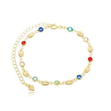 Imagem de Tornozeleira Delicada Colorida ? Banhada A Ouro 18k | Antialérgica