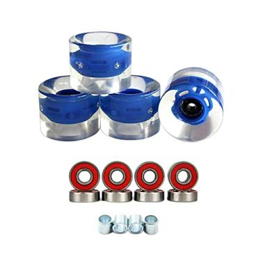 Imagem de Pacote com 4 rodas luminosas para skate Longboard 78A que brilham à noite - aumentam a velocidade, maximizam o desempenho - perfeitas para patinação interna e externa - Material PU - Alto - Azul