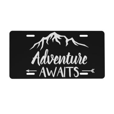 Imagem de KOSUES Adventure Awaits Mountain Arrows Placa de licença de alumínio 15 x 30 cm capa de placa de carro frontal de metal acessório de decoração de carro novidade etiqueta de decoração de vaidade com 4