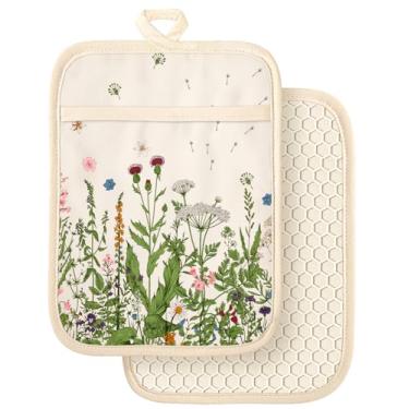 Imagem de Slohif Conjunto de 2 suportes de panela 100% algodão – Almofadas quentes de forno resistentes ao calor para bancada, cozimento doméstico, micro-ondas