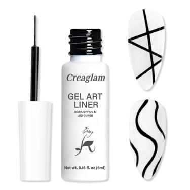Imagem de Creaglam Forro de gel preto com pincel fino – Gel UV altamente pigmentado para pontas francesas, contornos e design de unhas DIY – Longa duração, fácil de usar