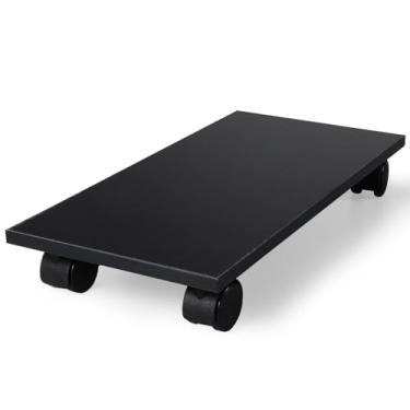 Imagem de SEWACC Suporte de PC, suporte de torre de computador com 4 rodas giratórias – Suporte de CPU embaixo da mesa para jogadores e estudantes, madeira preta