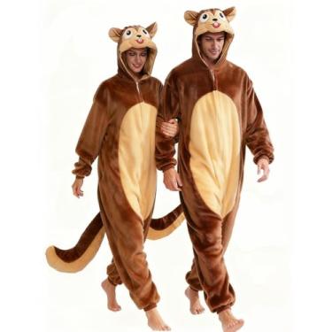 Imagem de vavalad Pijama de animal adulto cosplay animal casa fantasia de Halloween para mulheres e homens, Pijama macacão de animal marrom, M