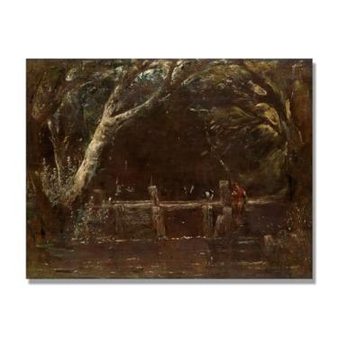 Imagem de NHLDZYH Arte em tela de paisagem estilo Constable, (The Lock), pintura romântica do campo inglês, decoração de parede texturizada com pincelada pesada. Apenas tela 30x40cm-11,8x15,7 pol