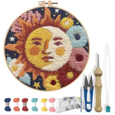 Imagem de FREEBLOSS Kit de agulhas de perfuração DIY para iniciantes, sol e lua, conjunto de artesanato para iniciantes com instruções de argola de bordado, ferramentas completas para decoração de presentes de