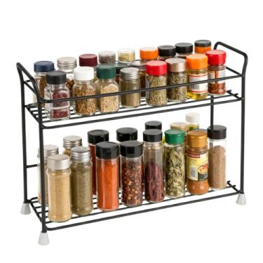 Imagem de FMOACEN Organizador de temperos de 2 níveis para bancada, resistente, metal, para armazenamento de especiarias, suporte organizador de temperos, para casa, cozinha, armário, banheiro, quarto, despensa