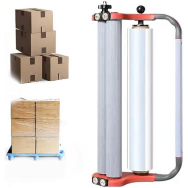 Imagem de JYXYXSCP Máquina de enrolar filme portátil, dispensador de filme elástico, tensão ajustável, ferramenta manual de embalagem de paletes, para restaurante, supermercado