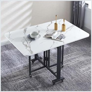 Imagem de HYUIO 80 x 120 cm (móvel), mesa de jantar dobrável multifuncional retangular extensível dobrável em 3 formas para cozinha e sala de estar