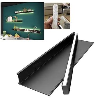 Imagem de Prateleiras de exibição flutuantes de luz natural LED com carregador portátil USB, prateleiras emissoras de luz montadas na parede, suporte de exibição iluminado de metal 1 peça (cor: preto, tamanho