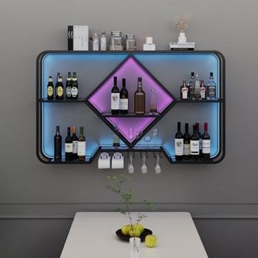 Imagem de Prateleiras de bar montadas na parede, suporte moderno de metal, para garrafa de vinho e vidro, suporte de ferro para armazenamento de vinho, suporte de parede para adega, ouro/B