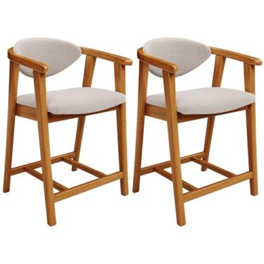 Imagem de Kit 02 Banquetas Baixa Para Cozinha Sala Jantar Bancada Cecília L02 Bouclê Creme - Lyam Decor