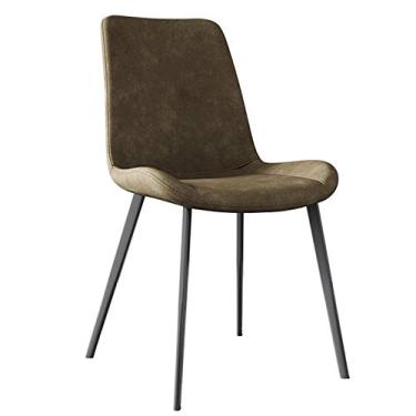 Imagem de Cadeira de jantar, cozinha, sala de jantar, móveis, cadeiras de couro de camurça fosco, cadeira de jantar com encosto, à prova d'água, couro PU, sala de estar, quarto, cadeira de cozinha (cor: marrom)