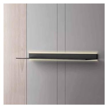 Imagem de Prateleira de parede largura 2,95 polegadas prateleira de exibição flutuante com luz LED embutida e transformador, prateleiras emissoras de luz montadas na parede de metal (cor: preto, tamanho: 100 cm