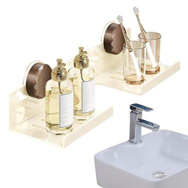 Imagem de Prateleira de pia de banheiro sobre torneira | Prateleira de parede de banheiro, ventosa de aço carbono, organizador de economia de espaço para exibição de perfume, pequeno espaço, banheiro, cozinha