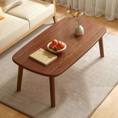 Imagem de Mesa de centro oval moderna de meados do século, acabamento amarelo, ideal para decoração de sala de estar e quarto, mesa lateral de sofá de espaços pequenos, mesa central, (marrom 120 cm)