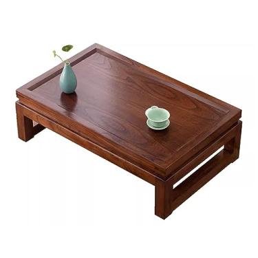 Imagem de HYUIO Mesa baixa para sentar no chão, mesa de chá de tatame japonês, móveis de madeira com detalhes de mesa de centro, meditação e altar de chá, 50 x 40 x 25 cm