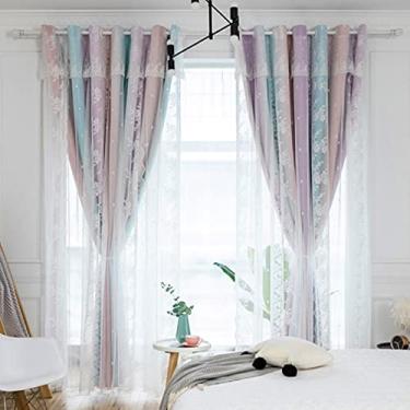 Imagem de Cortina blackout colorida, camada dupla, renda de voile macio, painel de tule branco transparente, painéis sólidos, cortinas com isolamento térmico, cortinas forradas com ilhós, para sala de estar