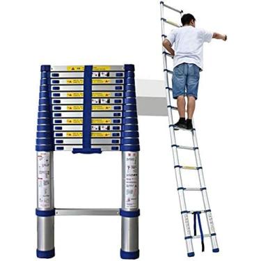 Imagem de OKUOKA Escada telescópica mais alta de 5 m/6 m/7 m/8 m, escadas de extensão telescópica dobráveis para sótão doméstico e trabalho de trailer, carga de 150 kg (tamanho: 3 m/9,8 pés) Vida interessante