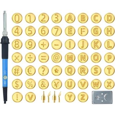 Imagem de Ferramenta de queima de madeira, kit de estampagem de madeira – Caneta de temperatura ajustável, modelo de número do alfabeto para iniciantes, gravação em relevo