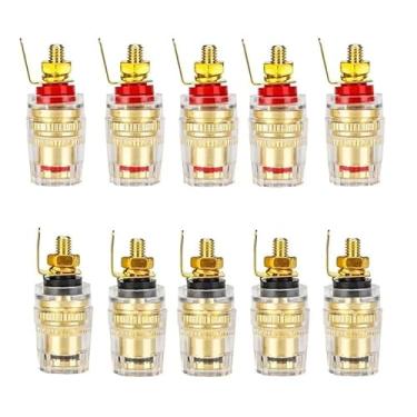 Imagem de 10 peças de encadernação de cristal de latão de alta qualidade para amplificador de alto-falante de fio 4 mm terminais conector DIY OROAOBOMT (5 vermelhos 5 pretos curtos)