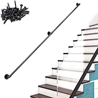 Imagem de Corrimão de tubulação/corrimão de escada de ferro forjado a vento industrial, loft interno doméstico contra a parede alça de jardim de infância antiderrapante antigo, preto (1 pés-6 m) (tamanho: 2,1 m