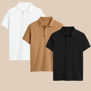 Imagem de Kit 3 Camisas Polo Masculina Clássica com Gola e Botões Conforto e Estilo Casual-Masculino