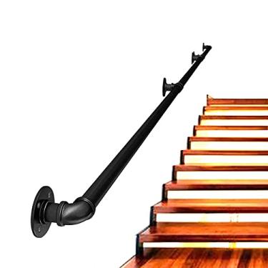 Imagem de Corrimão de escada, tubo de ferro, corrimão, escada, degraus, trilho de mão para escadas internas, capacidade de carga de 199 kg, suporte de montagem na parede, aço galvanizado, estilo industrial