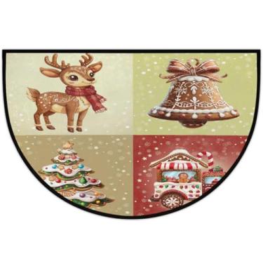 Imagem de Tapete de porta meio redondo, alce, sinos de Natal, antiderrapante, absorvente, semicírculo, tapetes laváveis, meia lua, tapetes para ambientes internos, pátio, cozinha, banheiro, entrada, lareira