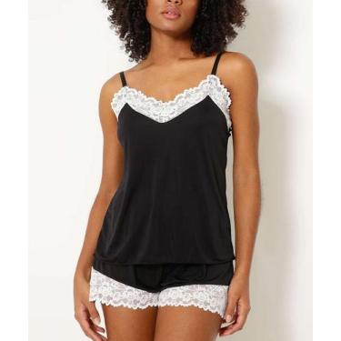 Imagem de Pijama Liganete Recorte Renda Alças Finas Marisa-89063, Preto, 44