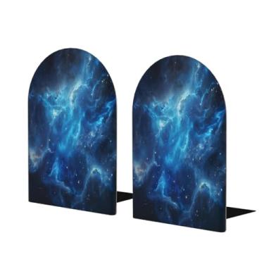 Imagem de Galaxy Blue Space Suporte de livros de madeira grande decorativo Suporte de livros antiderrapante resistente para mesa de escritório em casa biblioteca de estudo escolar divisórias de livros para