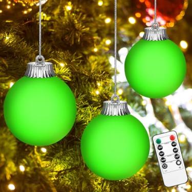 Imagem de 3 peças de enfeites de LED para ambientes externos, enfeites de bola de Natal grandes iluminados com luzes de esfera de globo pulsantes alimentadas por bateria com controle remoto, enfeites de árvore